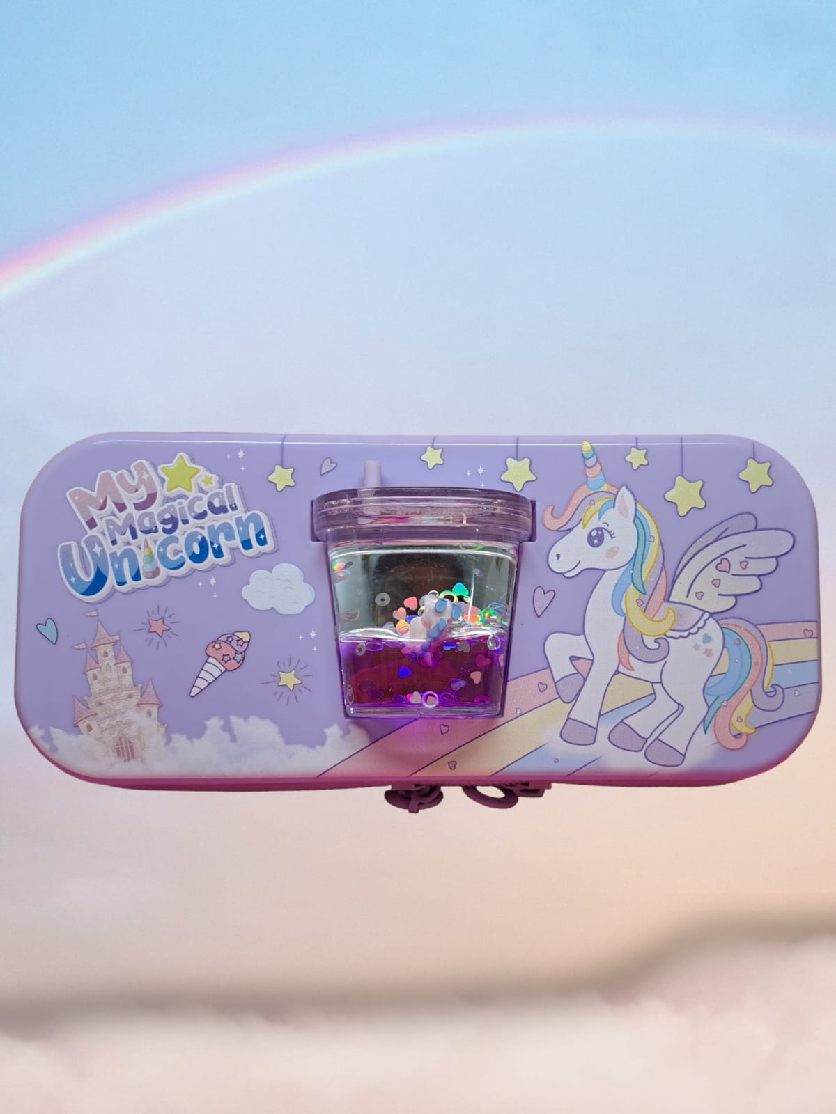 Pencil Pouch with Attractive Glitter Water Gel Unicorn 0008
