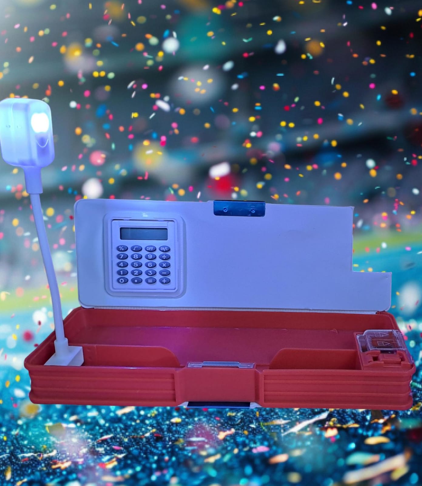 Magnet Pencil Box Double Side With Calculator, Light and Sharpener Car 0022