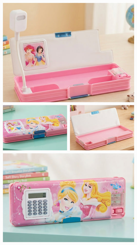 Magnet Pencil Box Double Side With Calculator, Light and Sharpener Princess 0020